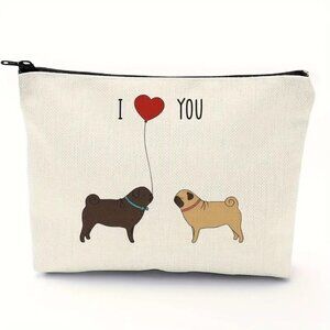 Cute Makeup Cosmetic Bag Pugs Dogs I Love You NEW